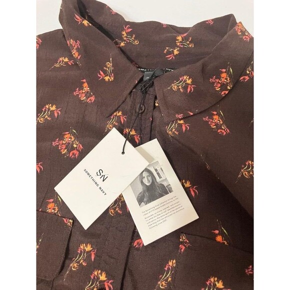NWT Something Navy Woman's Top Brown Ganache Floral Long Sleeve Charnas Size 1 - Picture 7 of 12
